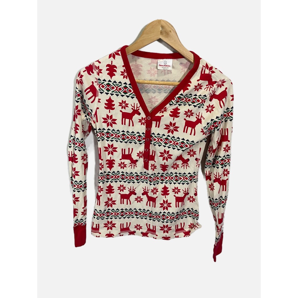 Hanna Andersson Henley Top Womens S Red Fair Isle Reindeer Cotton Holiday Pajama